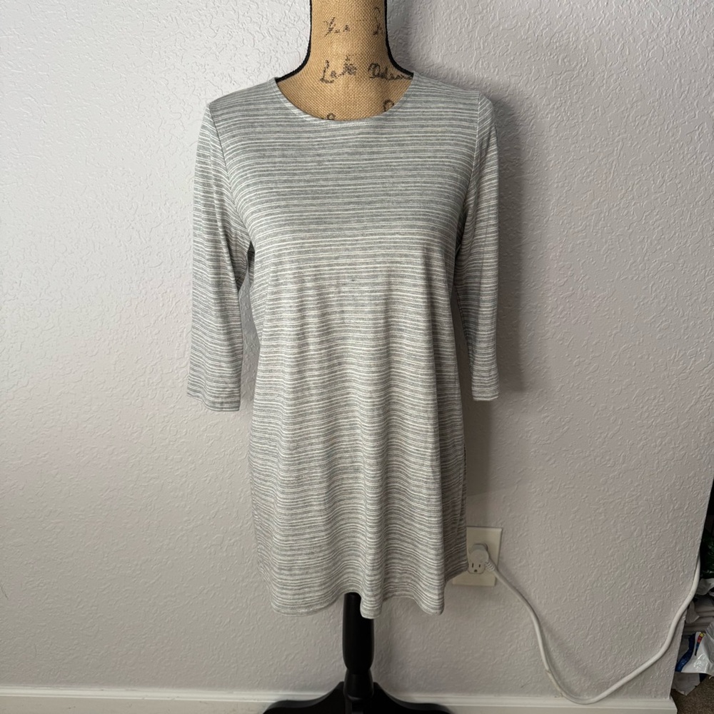 Pure J Jill Striped Grey Tunic Top 3/4 Sleeve Cotton Blend Crew Neck Size XS
